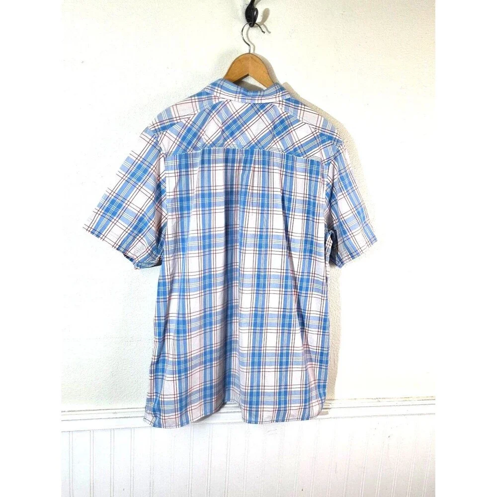 The North Face Mens XL Plaid Button Up Shirt Blue Red Short Sleeve Outdoor